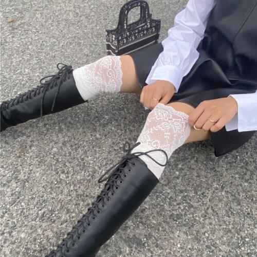 New 2021 Women Winter Over Knee Long Boot Thigh-High Warm Stockings Lace Sexy Warm White Socks 2pairs