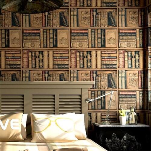 Beibehang Simulation Bookshelf Wallpaper Live Background Wall Paper Stereo American Country Retro Vintage Study Room wallpaper