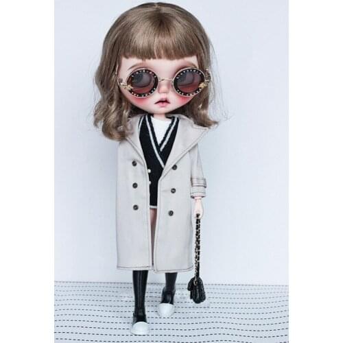 Blythes OB24 doll coat loose windbreaker doll clothes doll accessories black color khaki color coat doll accessories