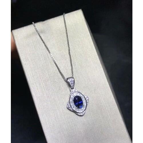 Natural sapphire pendant4*6mm 925 pure silver inlaid with exquisite jewelry to give girlfriend lover gift