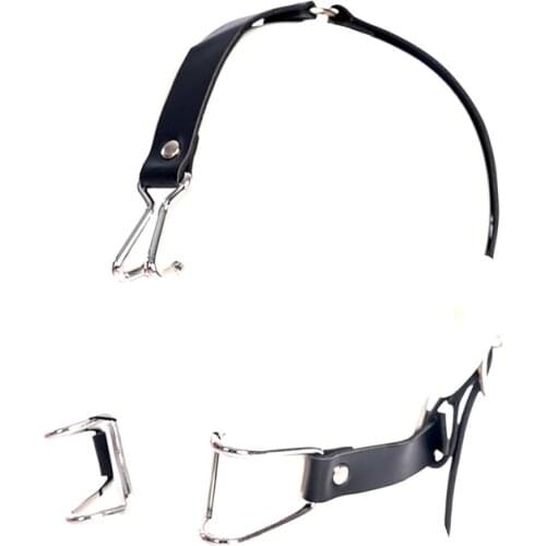 Unisex PU Leather Head Harness Spider Gag with Nose Hook Forced Open Mouth Restraint Adult SM Bondage Sex Toy