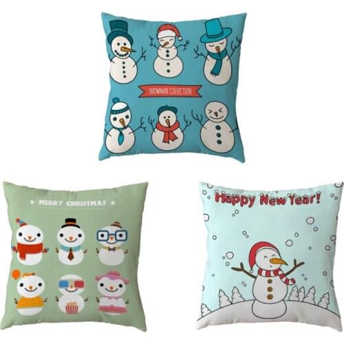 45*45cm Christmas Snowman Cushion Cover Polyester Peach Skin Pillowcase Decor New Year Family Living Room Bedroom Sofa Bedding