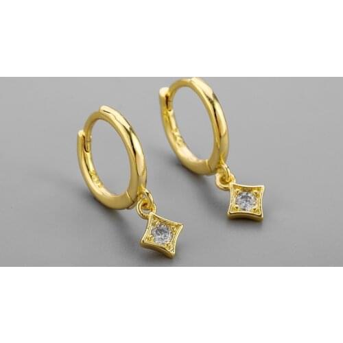 925 Sterling Silver Rhombus CZ Hoop Earring for Women Men Minimalist Geometric Jewelry