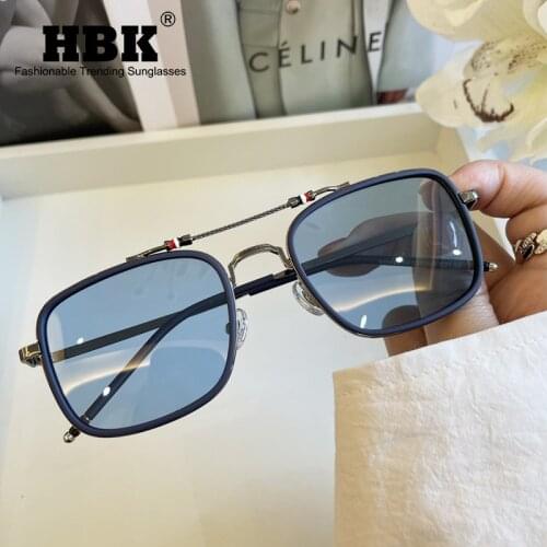 Fashion Square Metal Sunglasses Men Vintage Classic Polarized Gradient Double Beam Sun Glasses Women Full Frame Design Eyewear