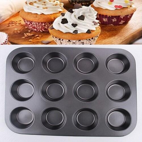 New 12 Cups Cupcake Baking Tray Tools Non-stick Steel Mold Egg Tart Baking Tray Dish Muffin Cake Mould Round Biscuit Pan