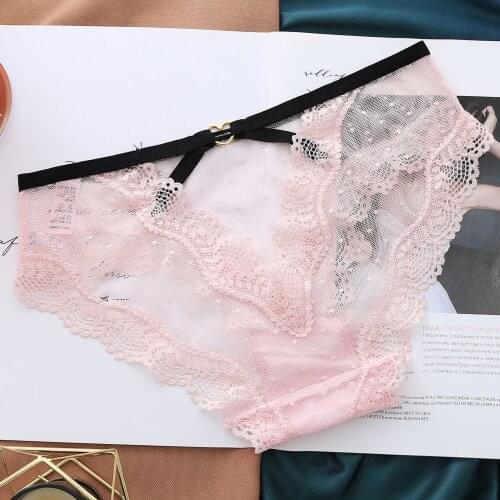 Anewmorn Lace Cute Panties Womens Summer Thin Hollow Transparent Sexy Low Waist Sweet Briefs Temptation Hot Ladies Panties