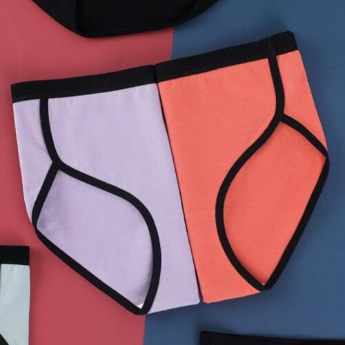 Womens Mid Waist Cotton Panties Seamless Simple Patchwork Briefs Breathable Female Underwear Underpants Intimates M-4XL