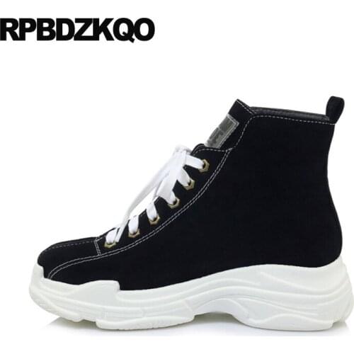 Front Lace Up Casual Ankle Boots Autumn Suede Booties Black Platform Shoes Muffin High Heel Big Size 13 45 Wedge Women Flatform