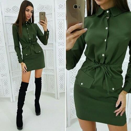 Women Vintage Fron Button Sashes Pockets Party Dress Long Sleeve Turn Down Collar Solid A-line Dress 2019 Winter Fashion Dress
