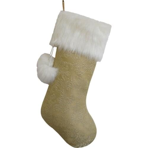 Gold/Silvery 3D Emboss Glitter Bling Bling sequin Decoraction Christmas stocking with Faux Fur Cuff Christmas decoration