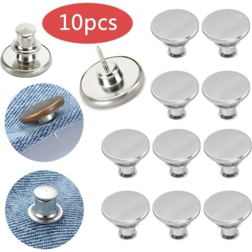 10Set 17mm Replacement Jean Buttons Silver Zinc Alloy Botton Tack + Base For DIY Pants Jean Instant Repair Sewing Detachable