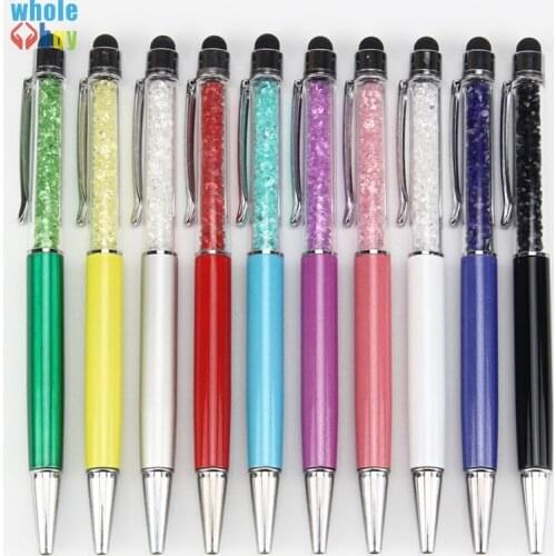 100pcs/lot New Mutlti Function Metal 2in1 Touch Pen Color Diamond Crystal Touch Stylus Pen for IPad IPhone Mobile Phone Kindle