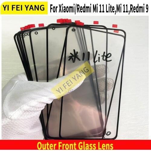 20Pcs Outer Screen LCD Display Front Touch Panel Glass Cover Lens For Xiaomi Mi 11 Pro Lite Redmi 9 Repair Replace Part