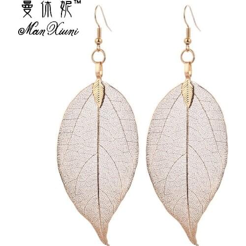 2017 Fashion Bohemian Long Earrings Unique Natural Real Leaf Big Earrings For Women Fine Jewelry Gift