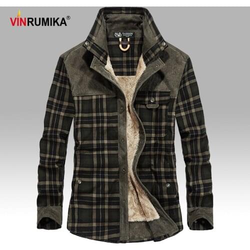 2020 Mens Winter Warm Thick Fleece Casual Brand Good Quality 100% Cotton Plaid Shirt Man Thicken Army Grid Long Sleeve Shirts