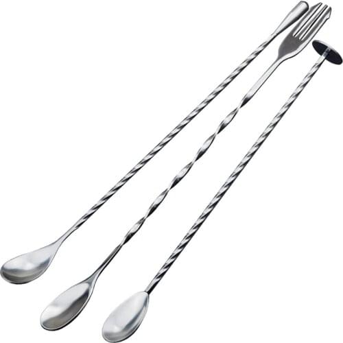 3 Pcs Extra Long Stainless Steel Mixing Spoons Spiral Pattern Bar Cocktail Shaker Spoon Barware Stirring Spoon for Tea Coffee Ic