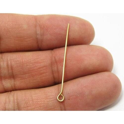 Brass eye pins 35x0.7mm Raw brass beading pin Pendant bails 300pcs R675