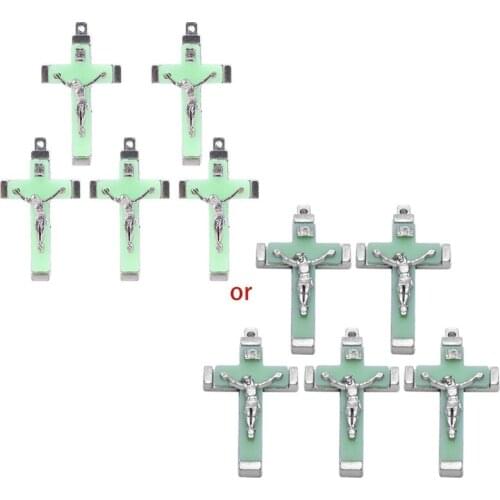 5pcs Metal Christ Jesus Cross Luminous Glow in the Dark Pendant Crucifix Ornaments Necklace Making QX2E