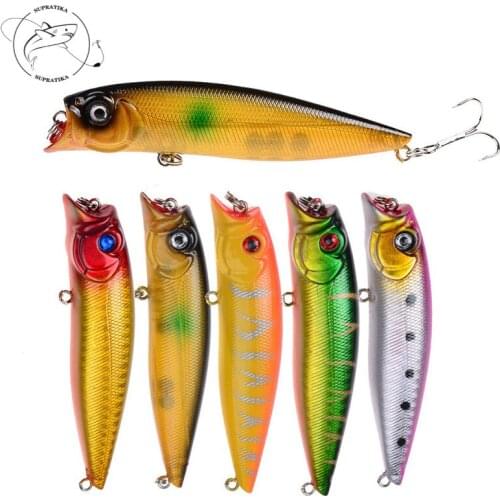 6Pcs/set 9cm/11g Artificial Floating ABS Plastic Hard Bait 3D Eye Wobbler Topwater Popper Bionic Bait 6# With Hook Fishing Lures