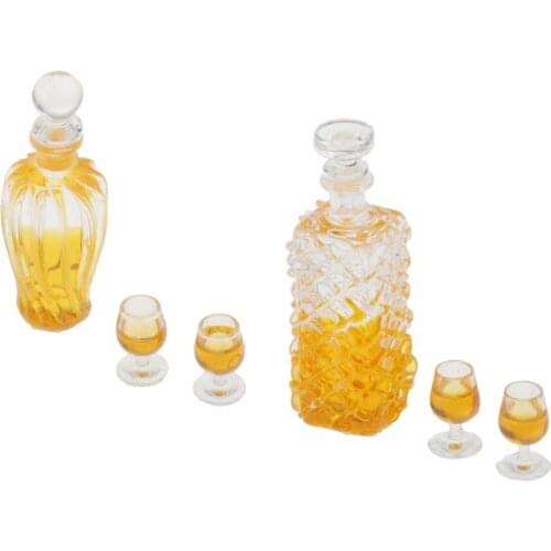 6 Pieces Wine Bottles & Cups Beverage Party Dollhouse Miniature 1:12 Scale Doll House Kitchen Decoration Accessories