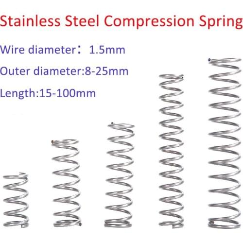 10pcs 1.5mm Telescopic Spring Compressed Spring Spot Goods Spring Line Diameter 1.5mm, Wire Diameter OD 8 to 25 Stainless Steel