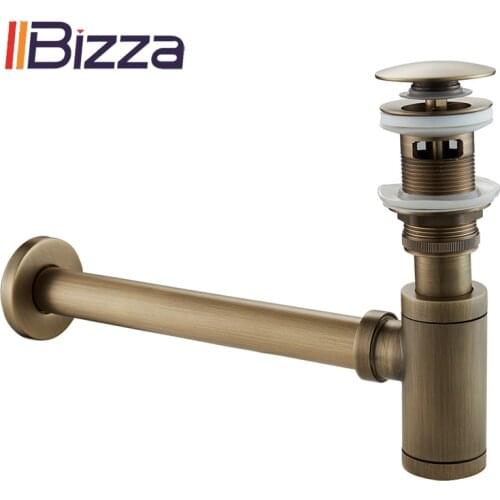 Antique Brass Bathroom Vanity Basin Sink Tap Bottle Trap Drain Kit Vintage Waste Pop Up Drain Retro Deodorization Pipe Overflow