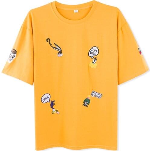 Neatie kiddie Cartoon Embroidery Loose Tee Shirt Tops Women Clothes Fashion Basic Summer Streetwear T-shirt Femme