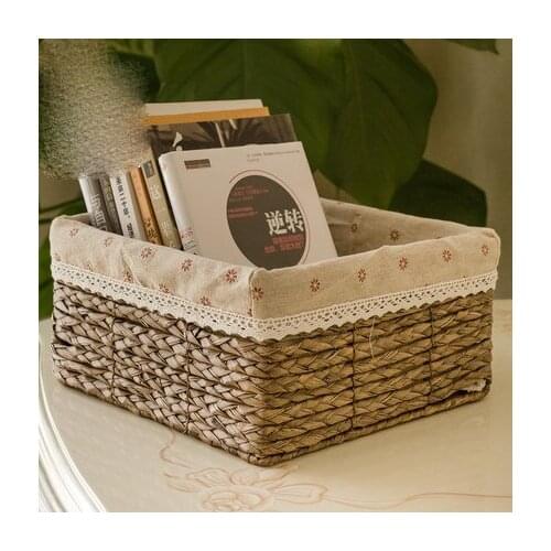 Home Pucao Storage Basket Storage Box Desktop Storage Set Wicker Rattan Straw Mobile Phone Remote Control Box