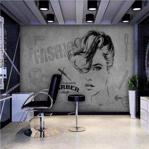 Personality Gray Cement Wall Industrial Decor Mural Wallpaper 3D Beauty Salon Hair Salon Barber Shop Background Wall Paper 3D