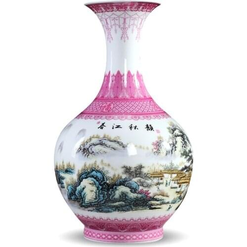 Jingdezhen ceramics pink vase ornaments home furnishings living room flower arranging vases