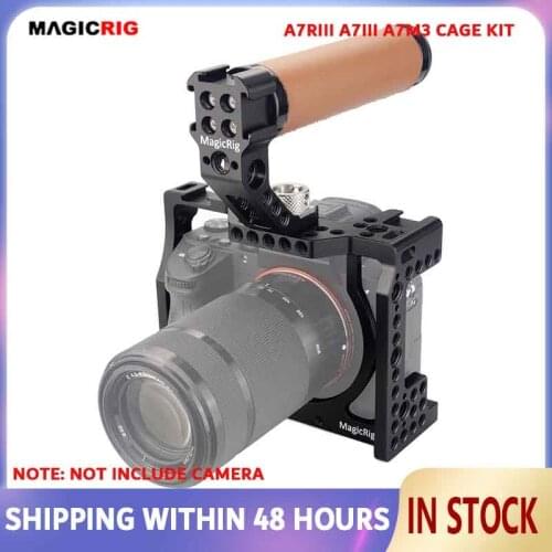 MAGICRIG Camera Cage Kit for Sony A7RIII /A7RII /A7SII /A7M3 /A7II /A7III Camera with ARRI Locating Top Handle (Brown Leather
