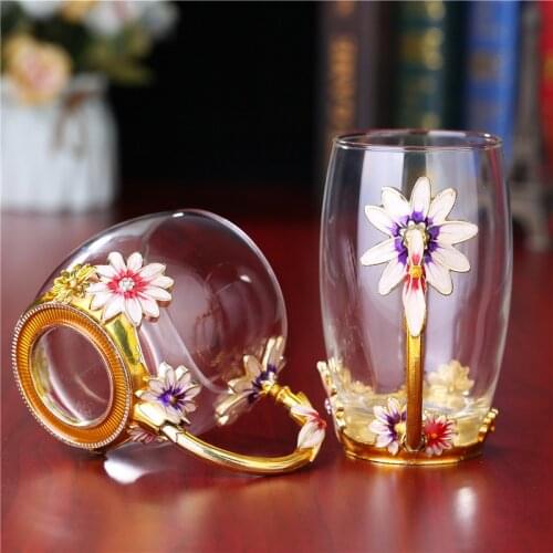Creative Enamel Cup Crystal Heat-Resistant Glass Flower Tea Cup Heat Resistant Gift Cup glass cups glass juice cup