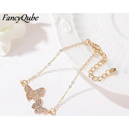 Tiny Trendy Cubic Zirconia Crystal Hot Butterfly Bracelet Small Insect Adjustable Bracelet For Women Jewelery 2021