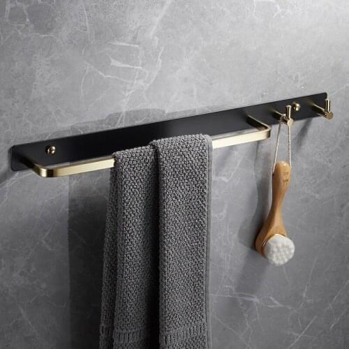 Copper Bathroom Towel Bars/Rack/Holder With Hooks Wall Mounted Nail Punch Brass Bath Hardware Accessories Black/Gold/Chrome 50CM