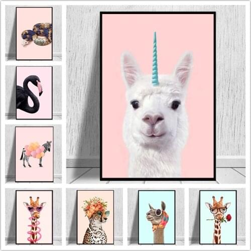 Cute Aesthetic Funny Animal Flower Giraffe Canvas Painting Posters and Prints Wall Art Pictures for Living Room Home Decoration