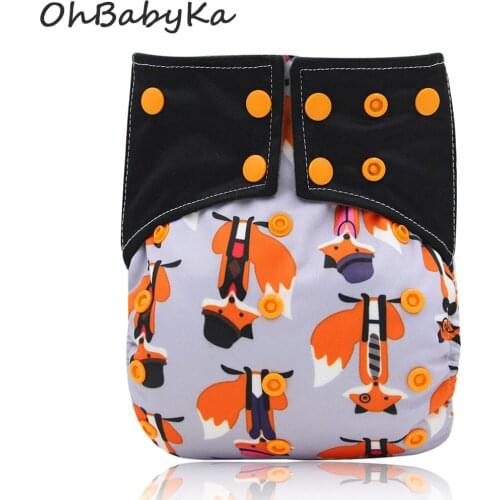Ohbabyka Reusable Cloth Diaper All-in-one AIO Baby Nappies Couche Lavable Waterproof Pocket Diaper Double Gussets Diaper Cover