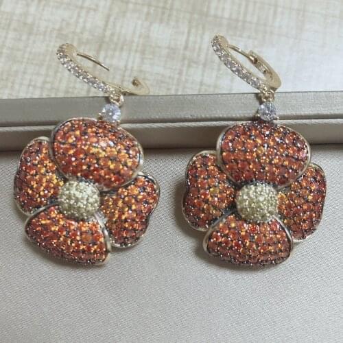 Bilincolor Trendy Paving Settting Zircon Four Petal Purple Flower Drop Earrings for Women