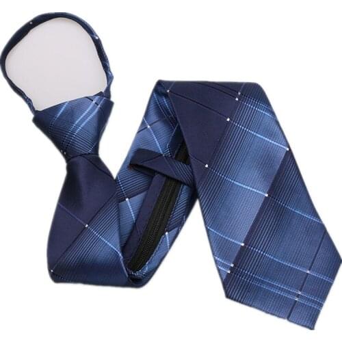HOOYI Mens Easy Neck Ties Zipper Fashion Plaid Stripe Business Pre-Tied Neckties