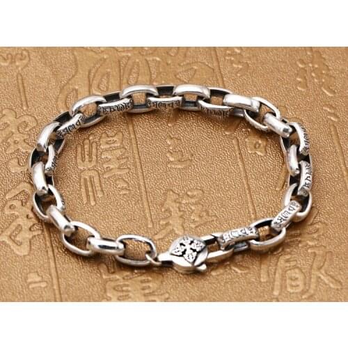 8mm 925 solid Sterling Silver Mens vajra pestle Bangle Bracelet jewelry A2810