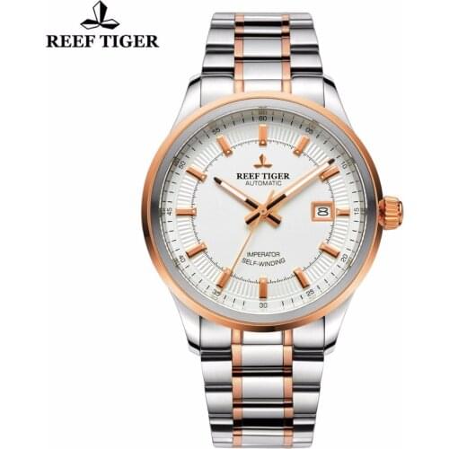Reef Tiger/RT Dress Watches For Men Miyota 9015 Super Automatic Watches Steel/Rose Gold Two Tone Business Watch RGA8015