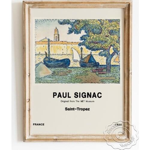 Paul Signac Exhibition Museum Poster, The Port Of Saint-Tropez Scenery Canvas Painting, Pointillism Landscape Wall Picture Decor