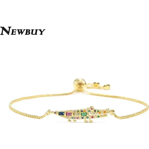 NEWBUY 2020 Fashion Gold Color Bohemian Animal Jewelry Unique Design Cute Crocodile Women Charm Bracelet CZ Party Jewelry Gift