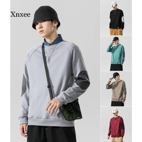 Spring 2021 New Patchwork Sweater Men Korean Autumn Round Neck Ins Loose Shirts Casual Mens Wear Sweaters Pullover Tee Blouses