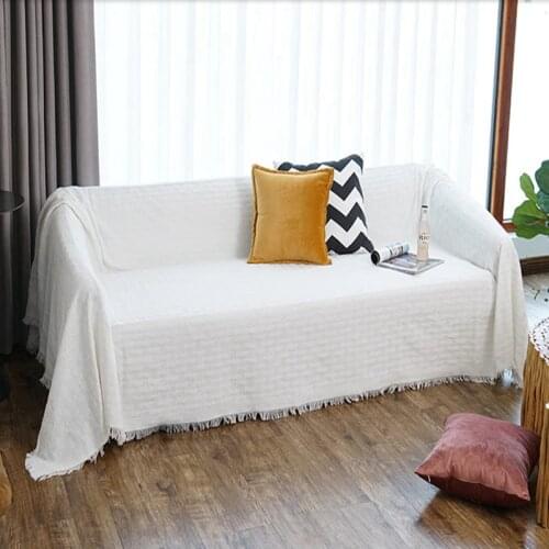 Solid Color Sofa Blanket All Seasons Gray White Khaki Cilected Knitted Throw Geometric Line Dust Cover Thread Blanket Slipcover