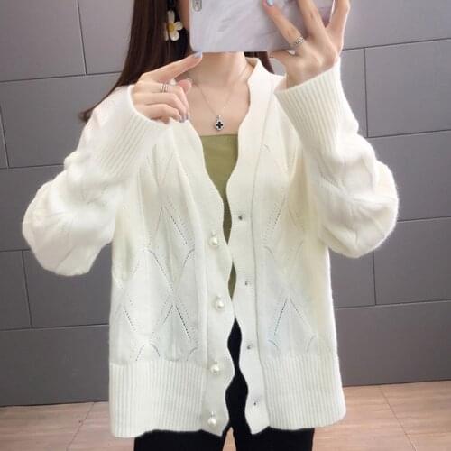 Fall New Knitted Women Sweater Cardigans Korean Single Breasted Solid V-neck Cardigans Long Sleeve Loose Femal Sweater Tops O85