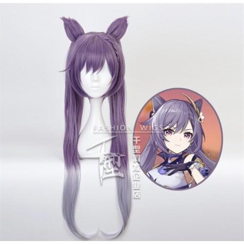 Keqing Wig Purple Gradient Wig Game Genshin Impact Project Cosplay Hair Synthetic Cosplay Wig 90cm