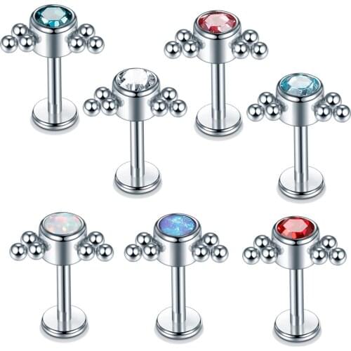 16G 1Pc Stainless Steel Ear Piercing Crystal Internally Thread Studs Cartilage Earring Tragus Helix Piercing Body Jewelry