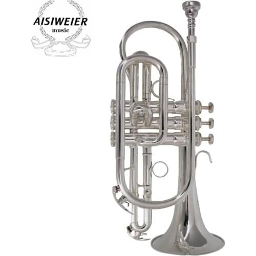 Cornet Bb Flat Cornet trumpet Instrument Silver plated Trompeta with mouthpiece and Carry Case Musical Instrument Professional