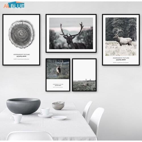 Scandinavian Print Deer Natural Forest Landscape Wall Art Canvas Painting Animal Nordic Posters Prints Modern Decoration Picture