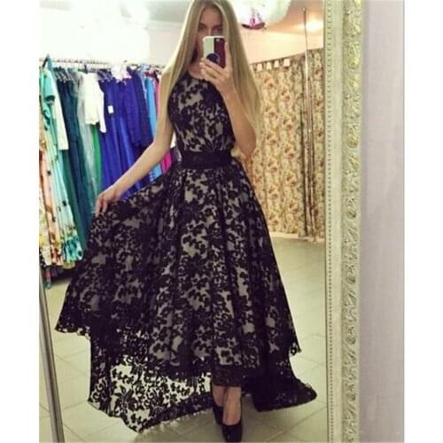 European Style Sleeveless Black Lace Maxi Dress Asymmetrical Hem Slim Women Dovetail Dress For Party